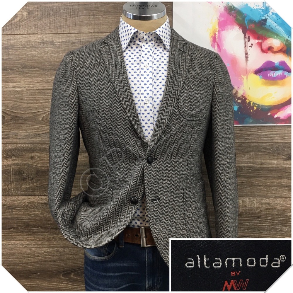 ALTAMODA Mens Tweed Blazer Sport Coat Casual Jacket Size 40S Modern Wool Suit